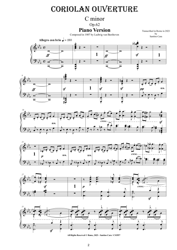 Produktgalerie: Seite 1 von 11 Coriolan Ouverture in C minor Op.62 - Piano Version, , Klavier Solo