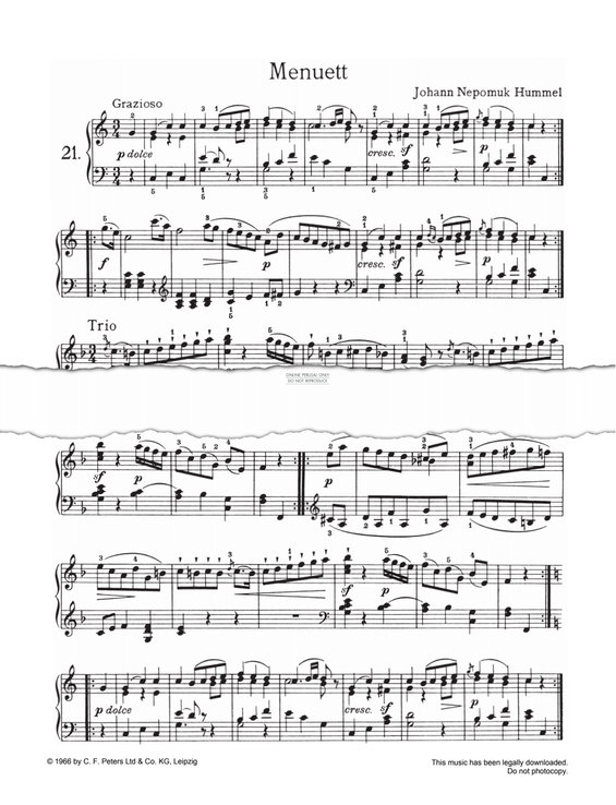 Produktgalerie: Seite 1 von 1 Menuett, Johann Nepomuk Hummel, Klavier