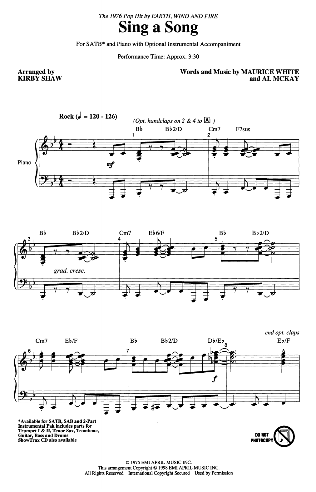 Produktbild zu:  Sing A Song (arr. Kirby Shaw) - Earth, Wind & Fire