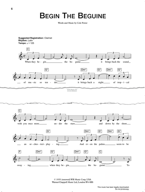 Produktgalerie: Seite 1 von 1 Begin The Beguine, Cole Porter, Gesang, Gitarre, Keyboard