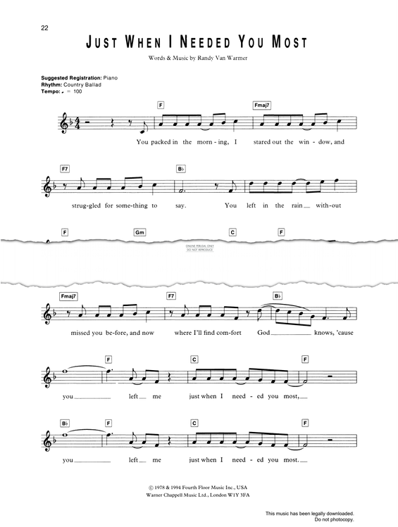 Produktgalerie: Seite 1 von 1 Just When I Needed You Most, Randall Edwin Van Warmer, Gesang, Gitarre, Keyboard