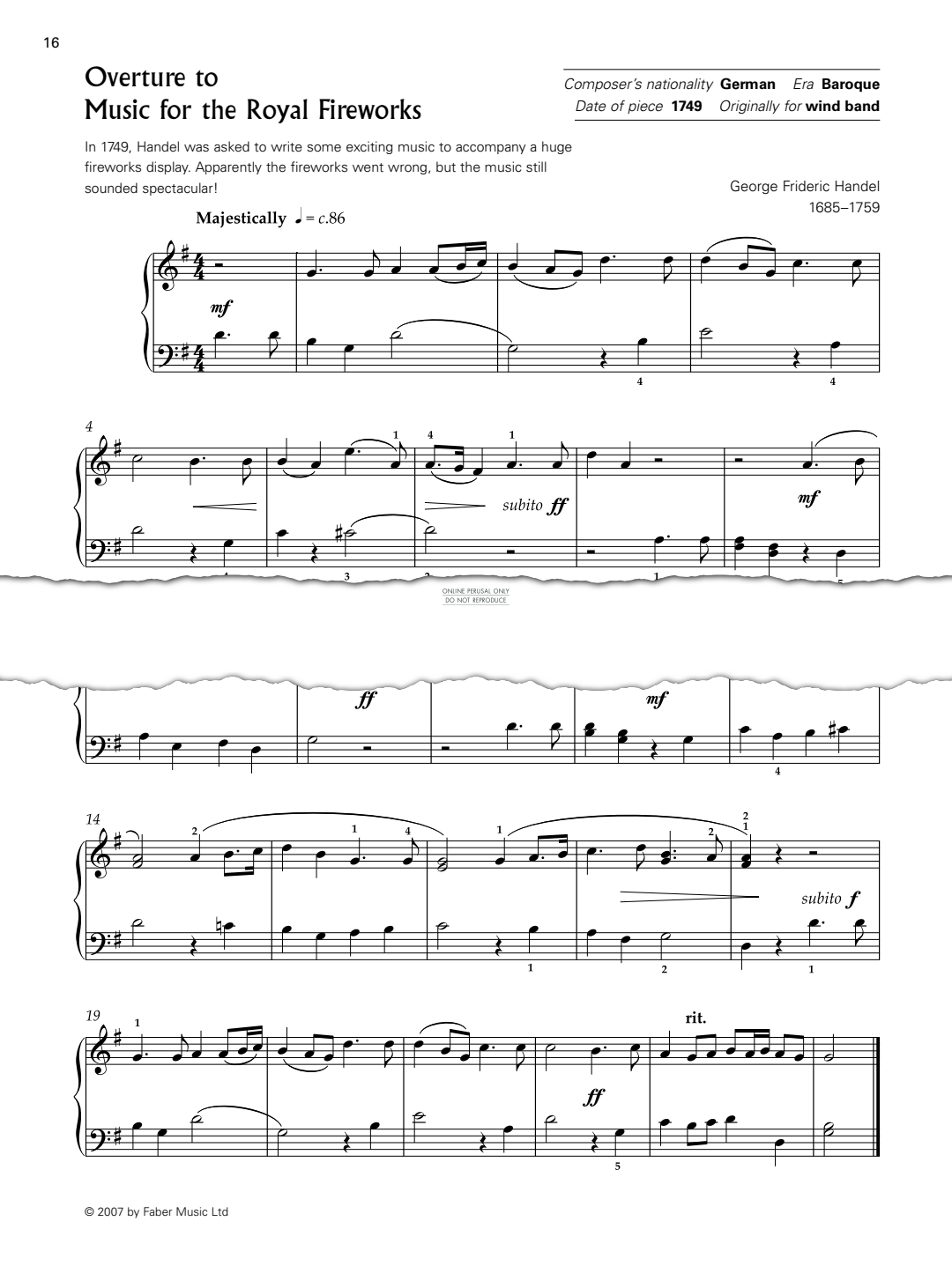 Product gallery: Page 1 of 1 Overture to Music for the Royal Fireworks, George Frideric Handel