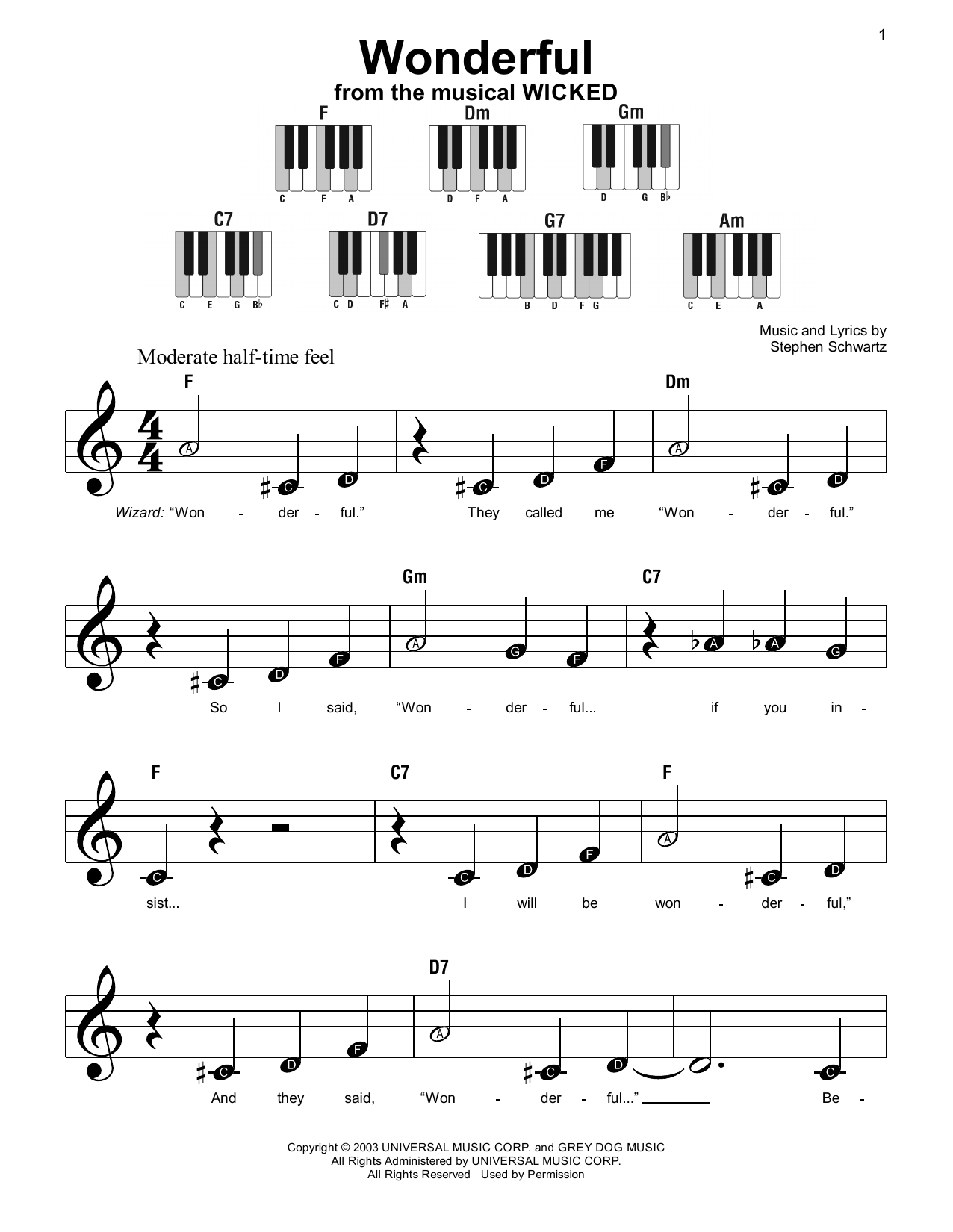 Produktgalerie: Seite 1 von 1 Wonderful (from Wicked), Stephen Schwartz, Klavier