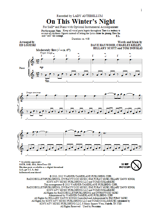 Product gallery: Page 1 of 1 On This Winter's Night (arr. Ed Lojeski), Lady A