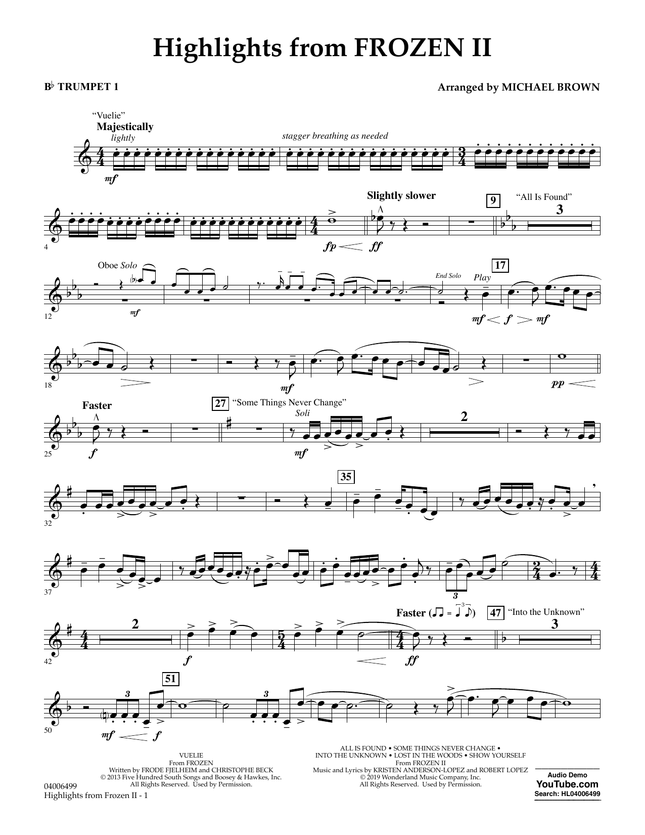 Produktbild zu: Highlights from Disney's Frozen 2 (arr. Michael Brown) - Bb Trumpet 1