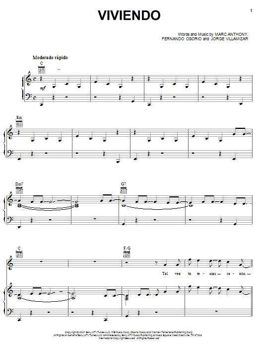Produktgalerie: Seite 1 von 1 Viviendo, Marc Anthony, Gesang, Gitarre, Klavier