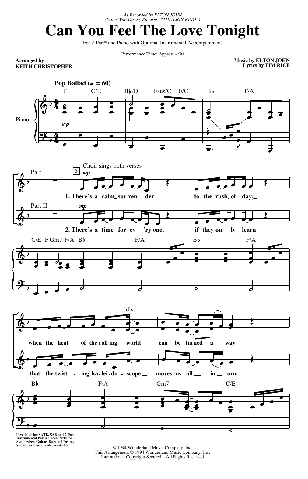 Produktbild zu: Can You Feel The Love Tonight (from The Lion King) (arr. Keith Christopher)