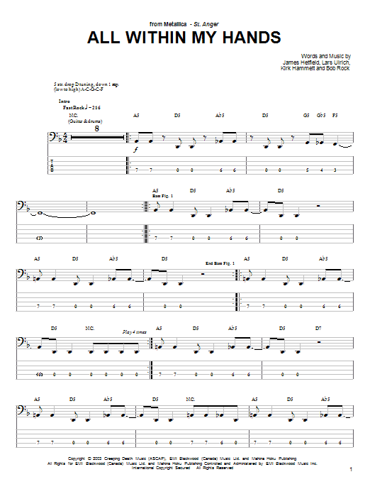 Produktgalerie: Seite 1 von 1 All Within My Hands, Metallica, E-Bass