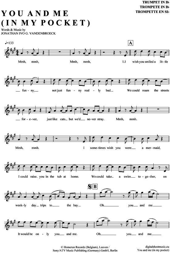 Produktgalerie: Seite 1 von 4 You and me in my pocket , Milow, Trompete in B