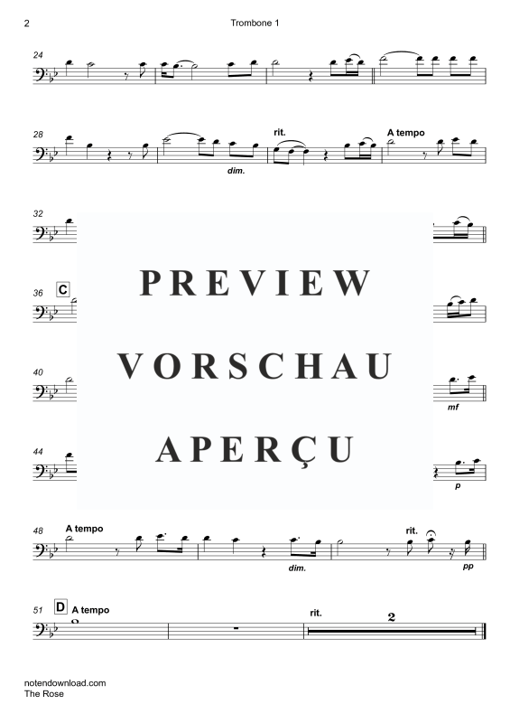 Product gallery: Page 10 of 11 The Rose, Midler, Bette, Trio For 3 Trombones and Piano/Organ, Cello (Optional) - Single Version