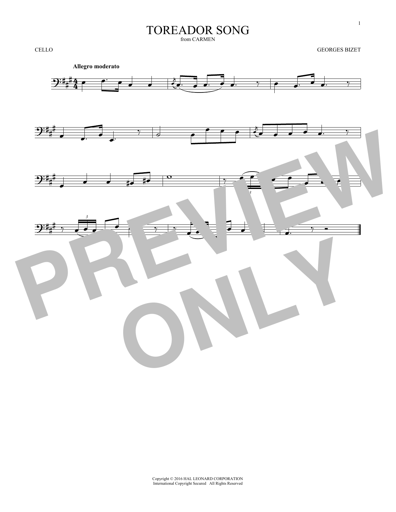 Produktgalerie: Seite 1 von 1 Toreador Song, Georges Bizet, Violoncello