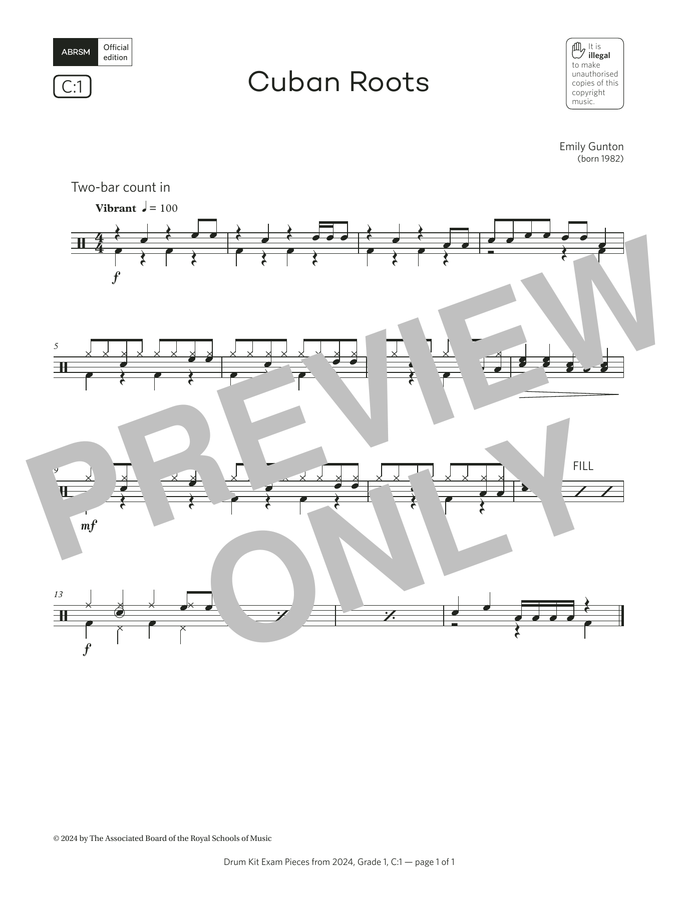 Product gallery: Page 1 of 1 Cuban Roots (Grade 1, list C1, from the ABRSM Drum Kit Syllabus 2024), Emily Gunton