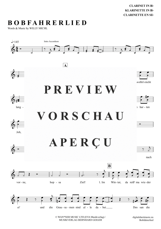 gallery: Bobfahrer-Lied, Buam, Troglauer, Klarinette in B