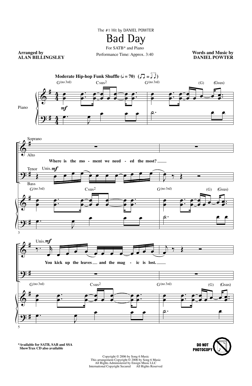 Product picture to: Bad Day (arr. Alan Billingsley)
