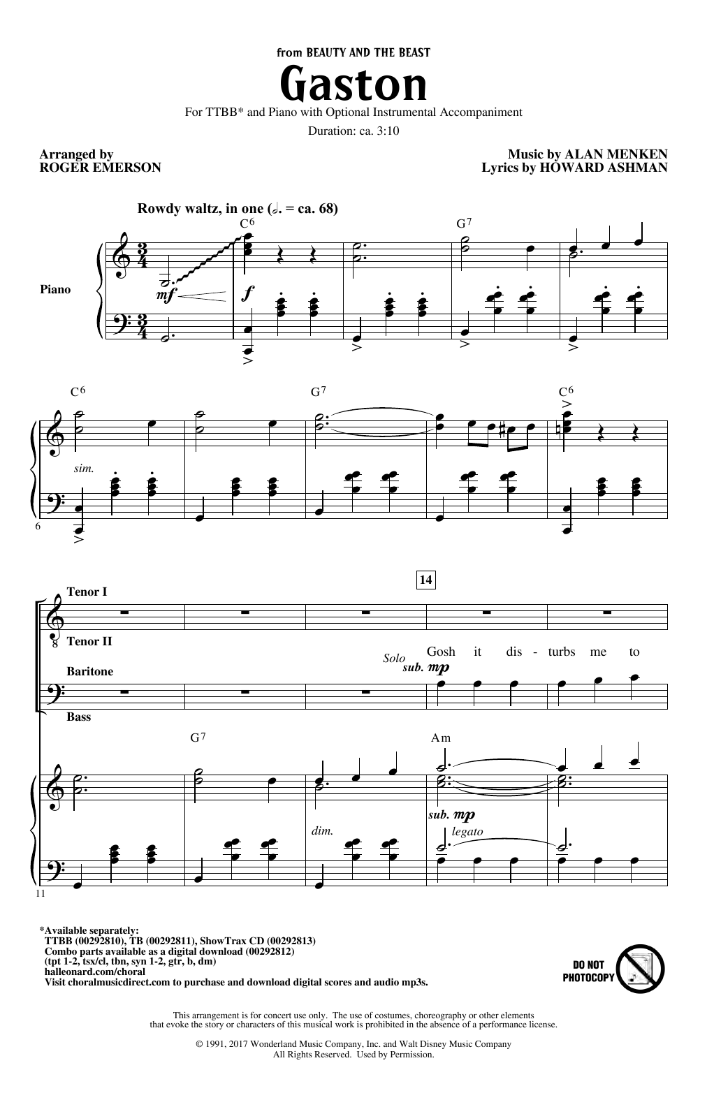 Produktbild zu: Gaston (from Beauty and The Beast) (arr. Roger Emerson)