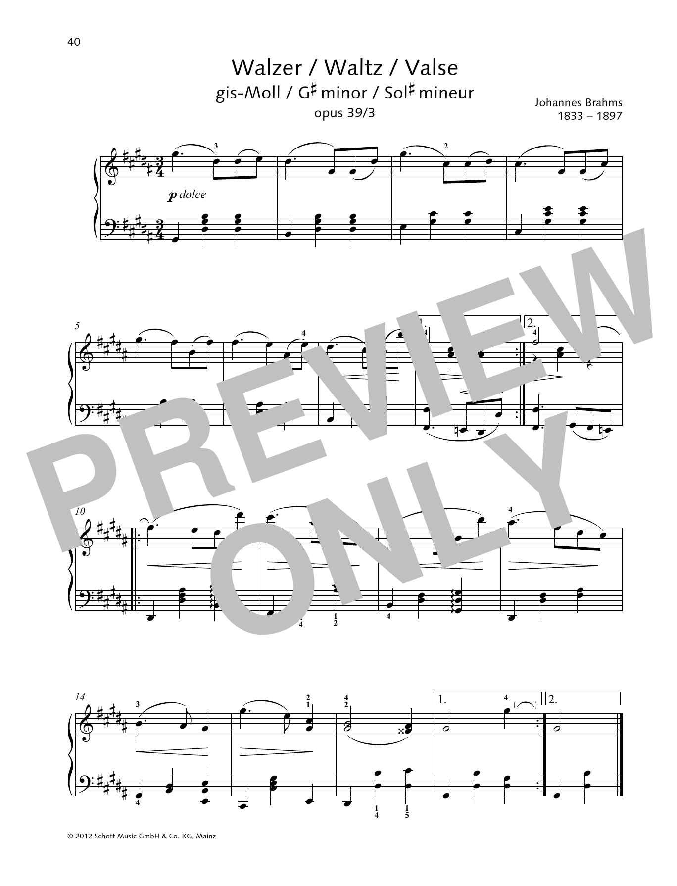 Produktgalerie: Seite 1 von 1 Waltz G-sharp minor, Johannes Brahms, Klavier