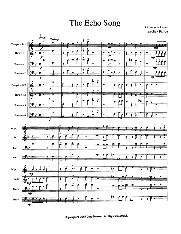 Produktgalerie: Seite 1 von 11 The Echo Song, , Blechbläser Oktett - 2 Trompeten, 2 Hörner und 4 Posaunen