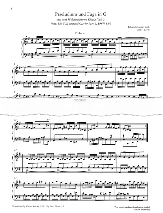 Produktgalerie: Seite 1 von 1 Präludium & Fuge in G BWV 884 (Wohltemperiertes Klavier Teil 2), Johann Sebastian Bach, Klavier