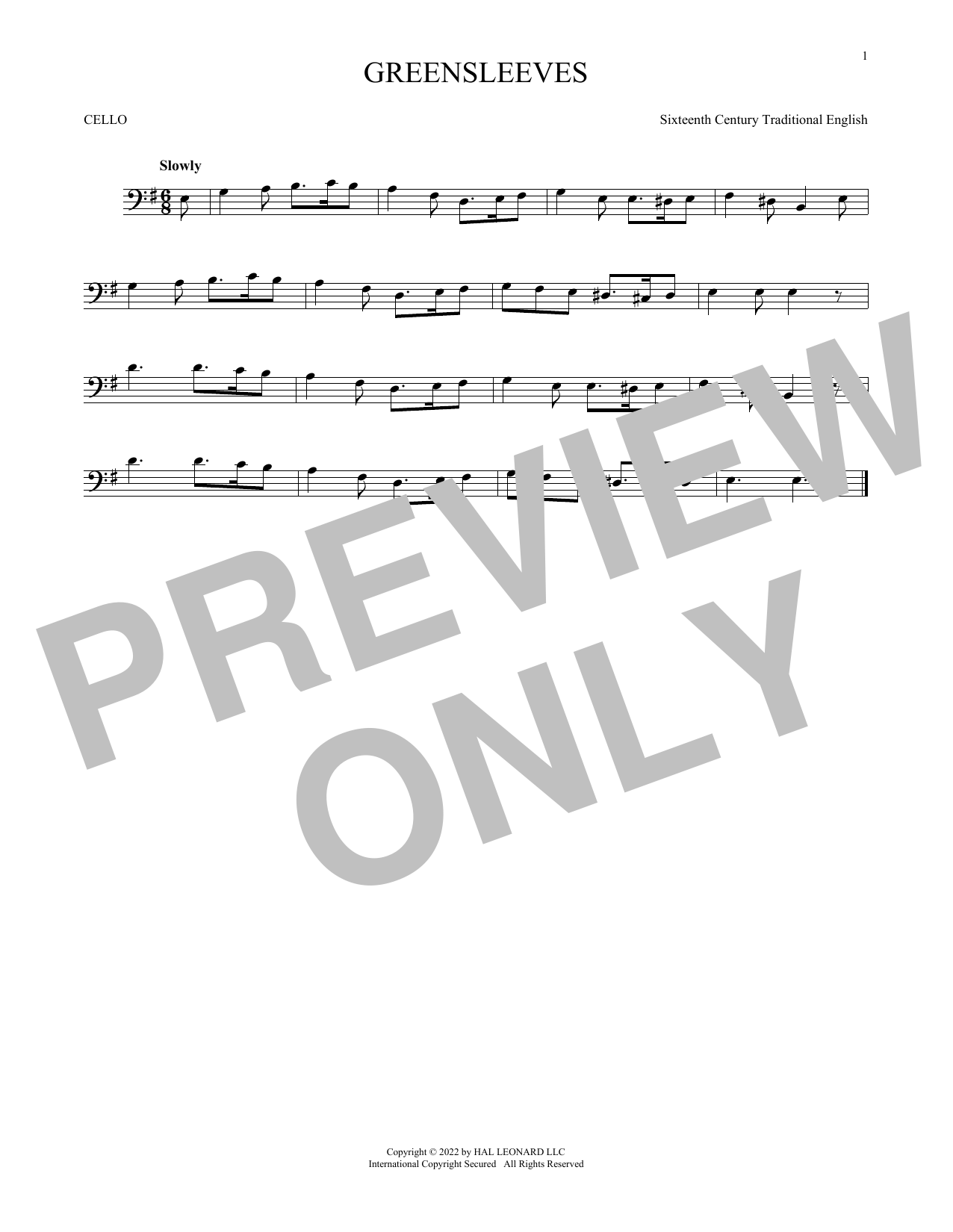 Produktgalerie: Seite 1 von 1 Greensleeves, Traditional English, Violoncello