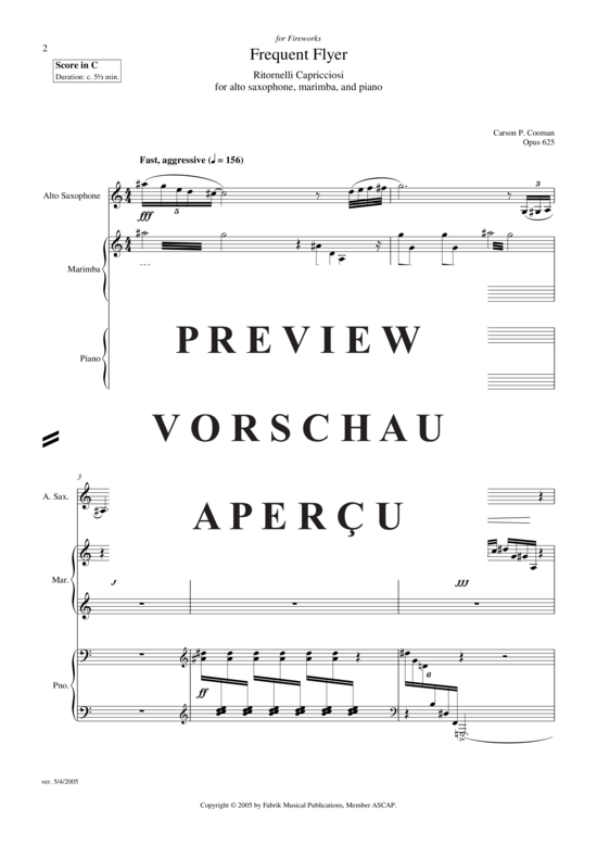 Product gallery: Page 3 of 21 Frequent Flyer , , (alto saxophone, marimba + piano)
