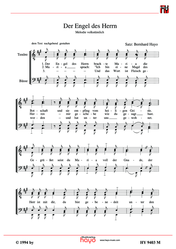 Product gallery: Page 1 of 4 Der Engel des Herrn, , (male choir)