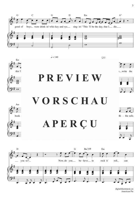 Product gallery: Page 4 of 11 American Pie , Mc Lean, Don, Voice with Piano Accompaniment