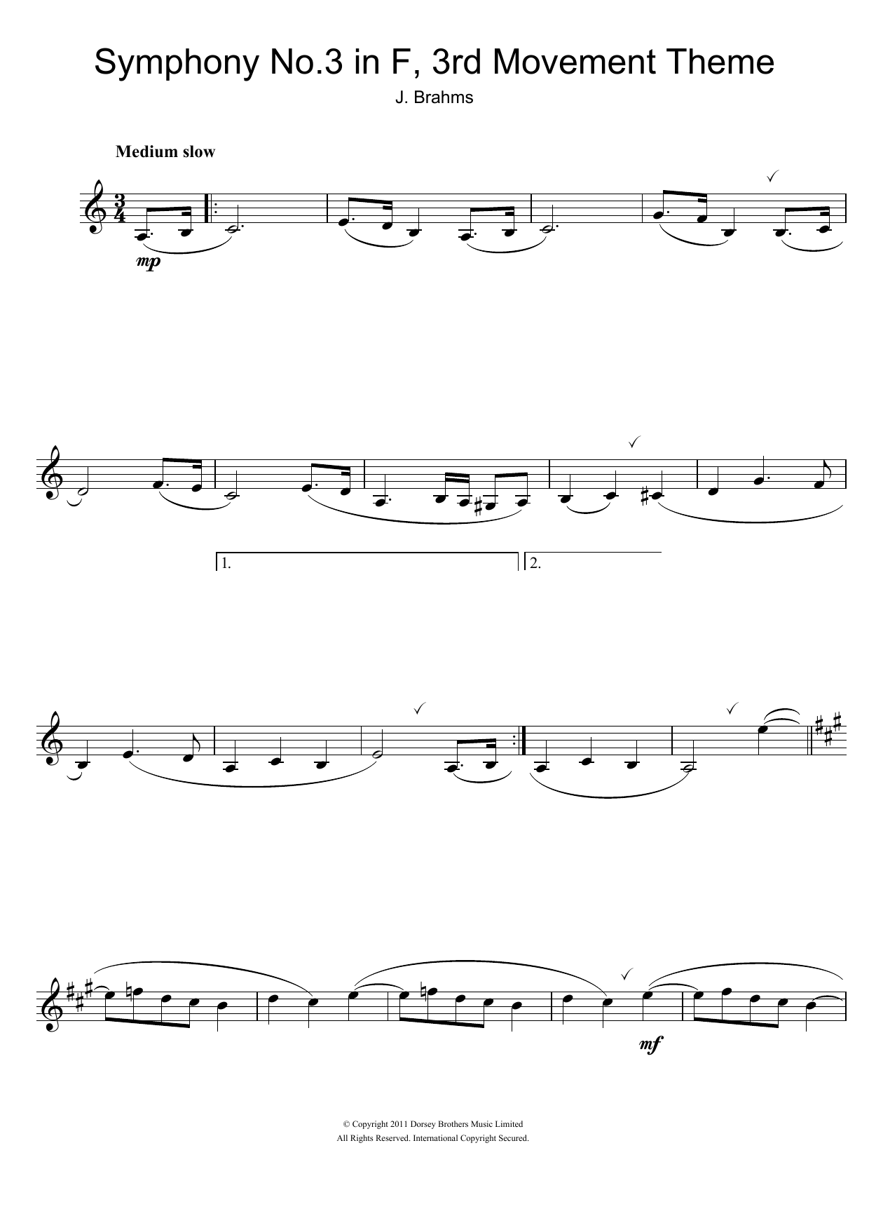 Product gallery: Page 1 of 1 Symphony No. 3 In F Major (3rd movement), Johannes Brahms