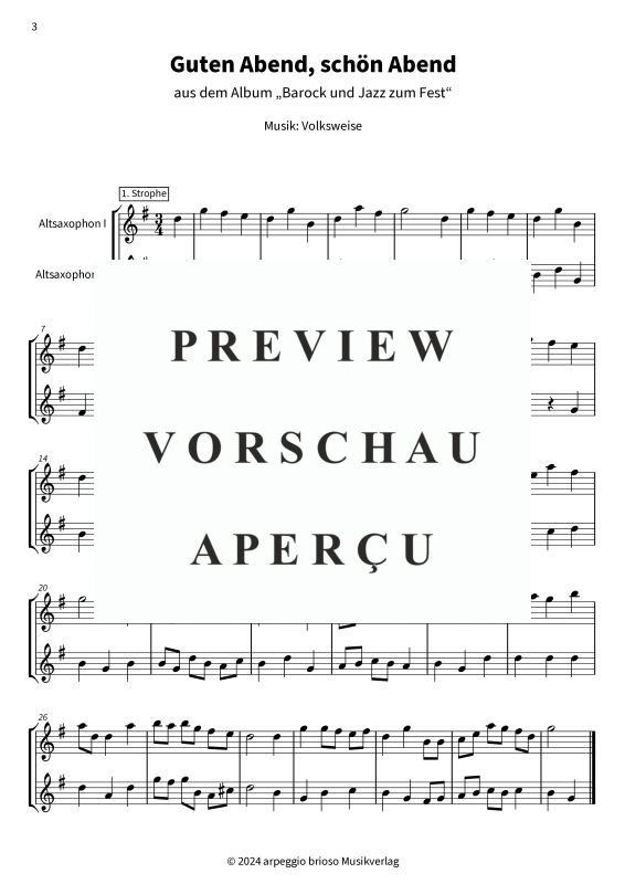 Product gallery: Page 5 of 7 Guten Abend, schön Abend - aus dem Album Barock und Jazz zum Fest, , (Duet 2x alto saxophone)