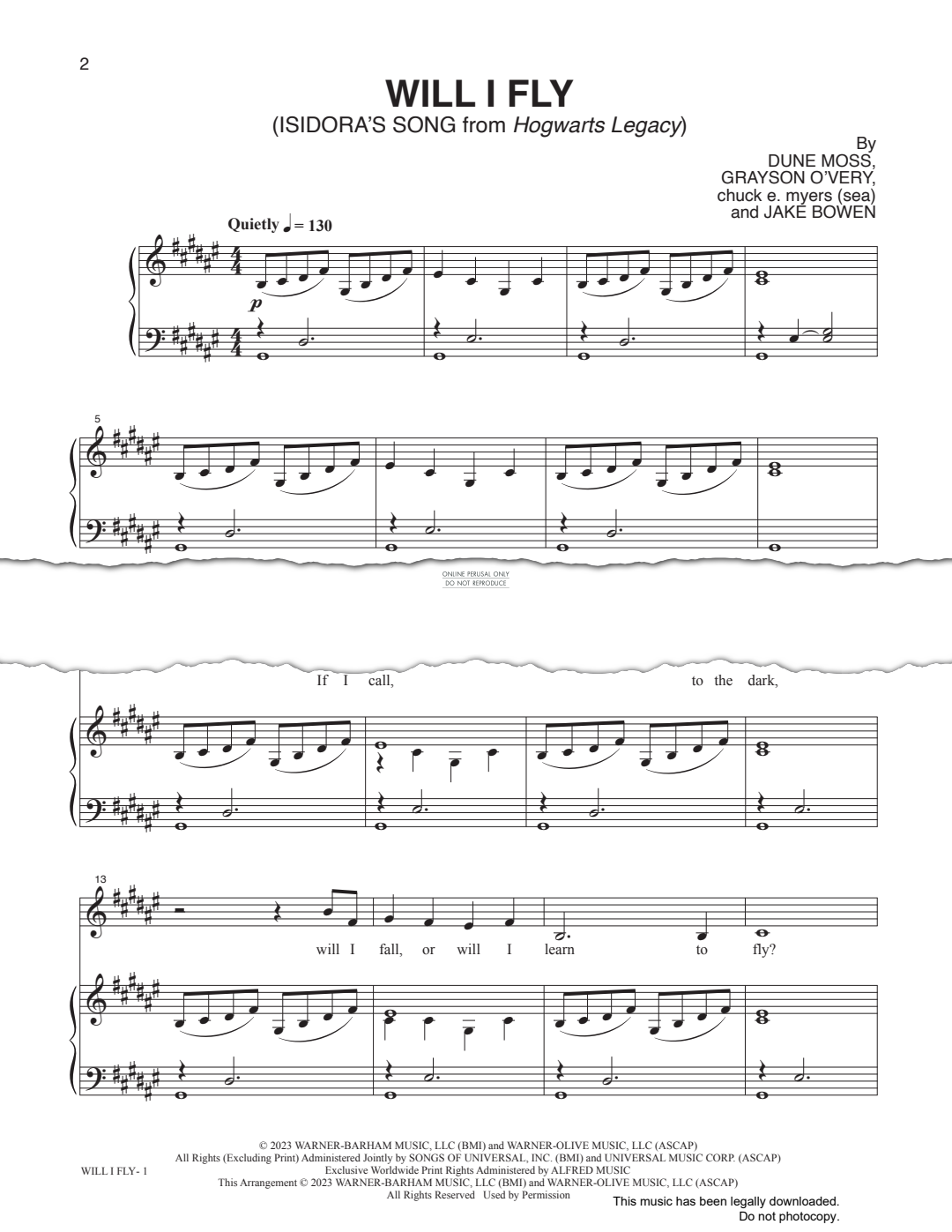 Produktgalerie: Seite 1 von 1 Will I Fly (Isidora's Song from 'Hogwarts Legacy'), Dune Moss, Gesang, Klavier