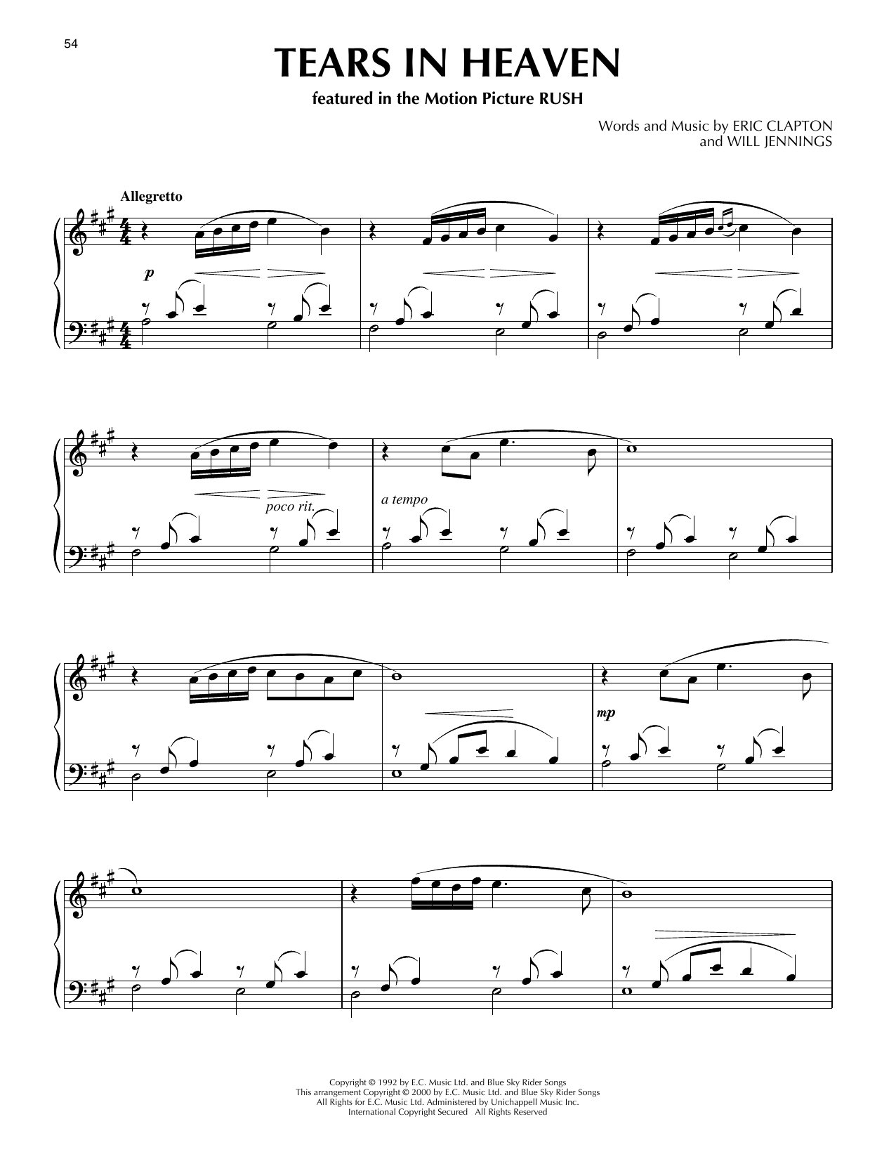Product gallery: Page 1 of 1 Tears In Heaven (from Rush) (arr. Phillip Keveren), Eric Clapton