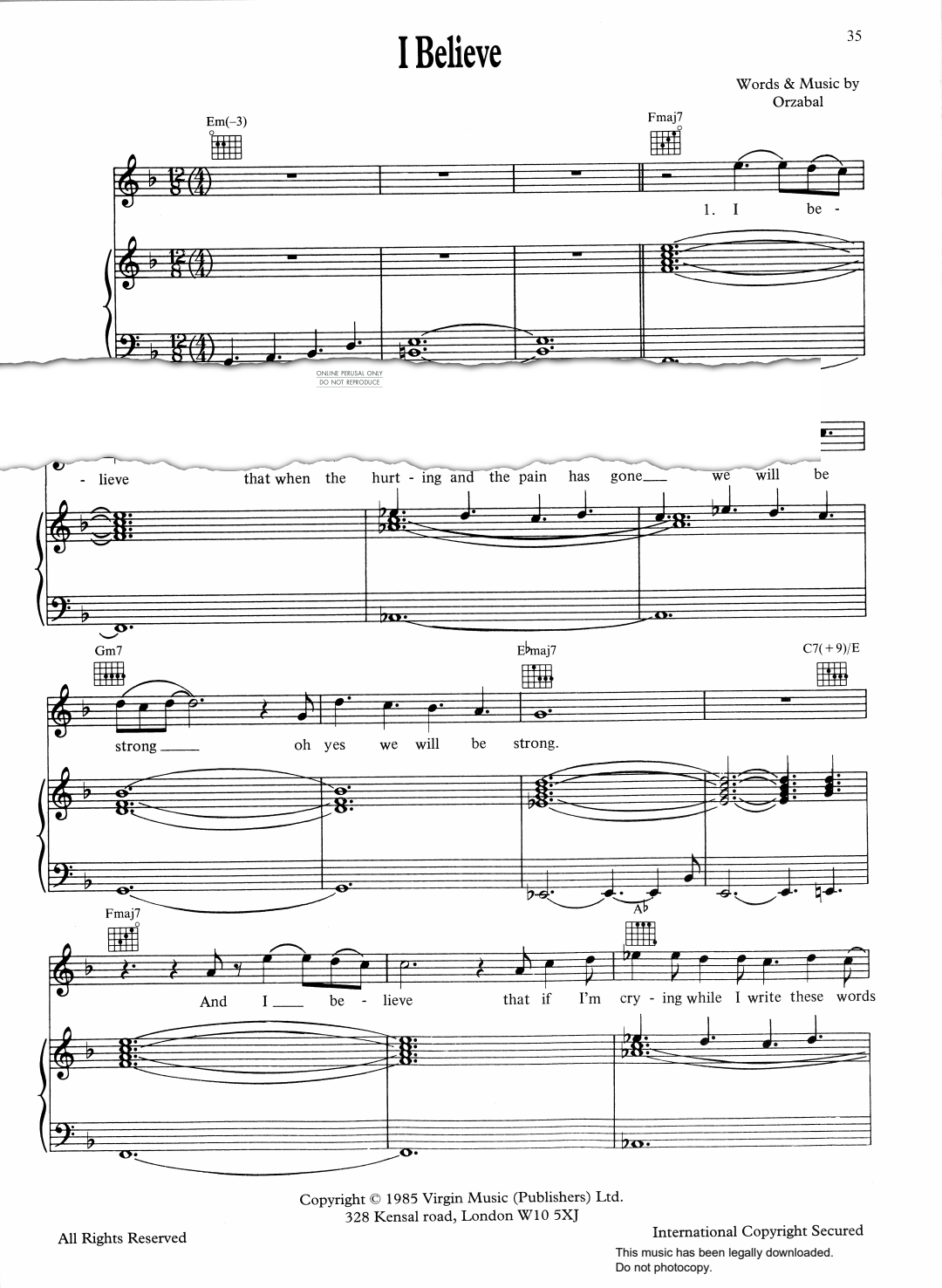 Produktgalerie: Seite 1 von 1 I Believe, Tears For Fears, Gesang, Gitarre, Klavier