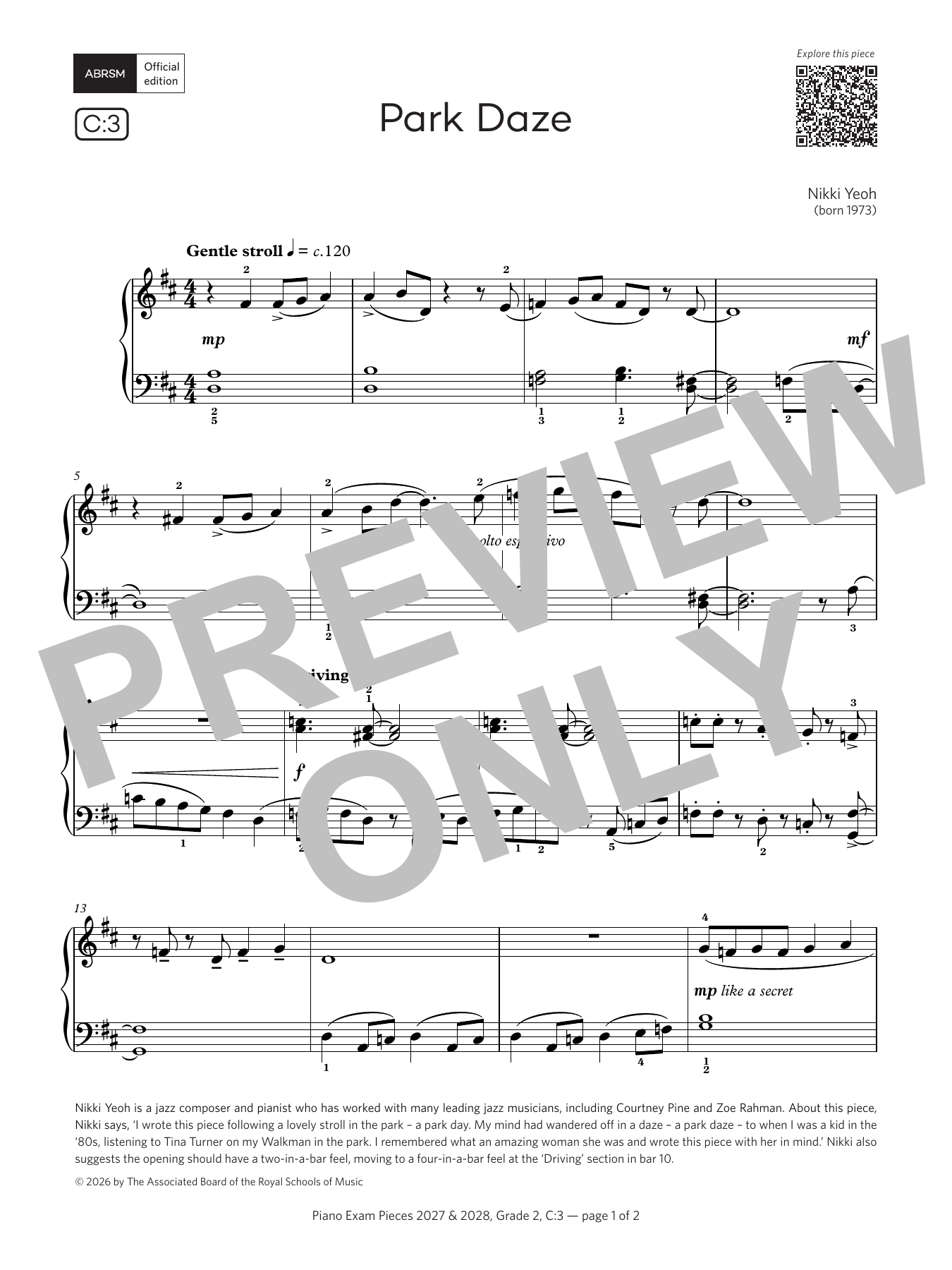 Product gallery: Page 1 of 1 Park Daze (Grade 2, list C3, from the ABRSM Piano Syllabus 2027 & 2028), Nikki Yeoh