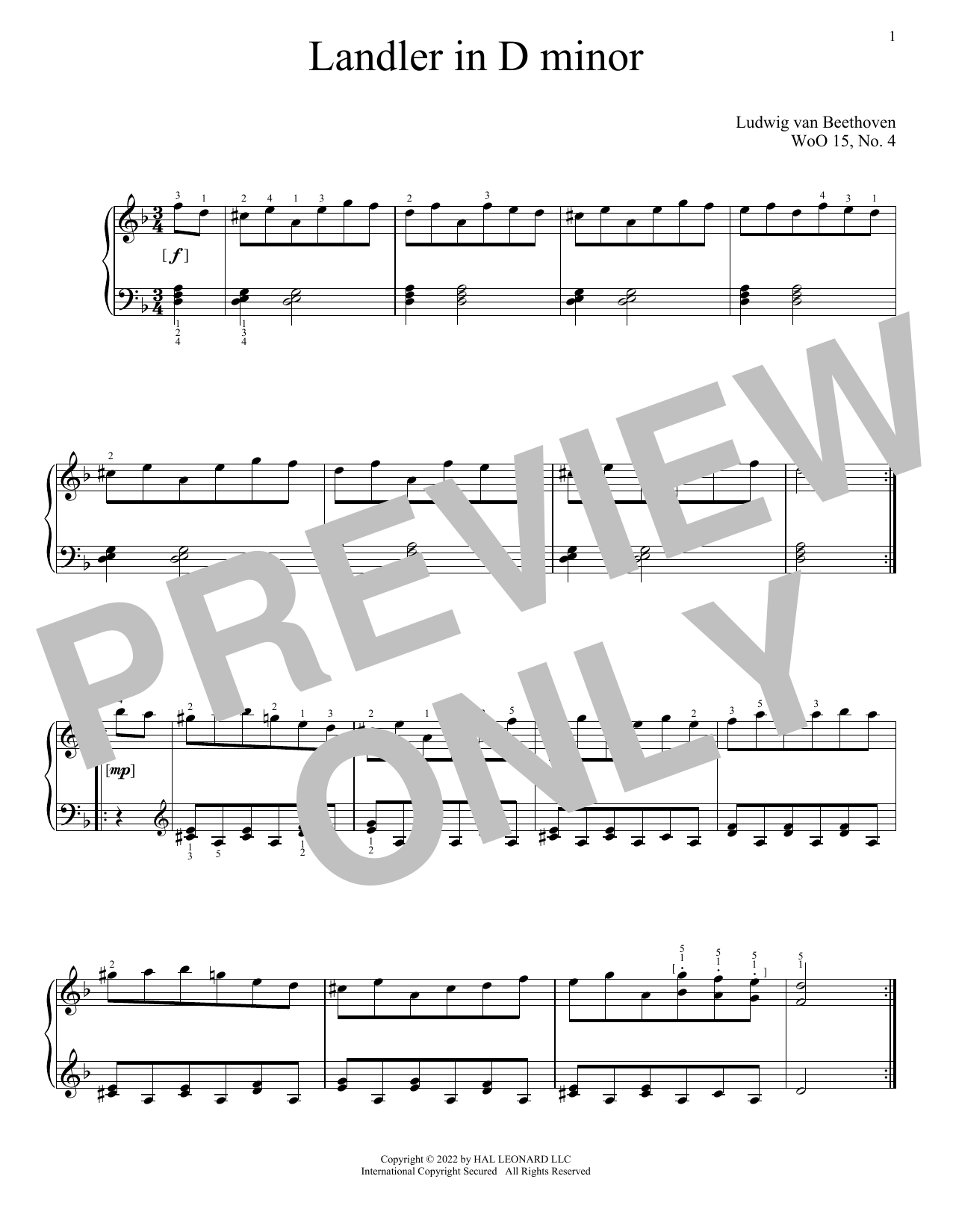 Product picture to: Landler In D Minor, WoO 15, No. 4