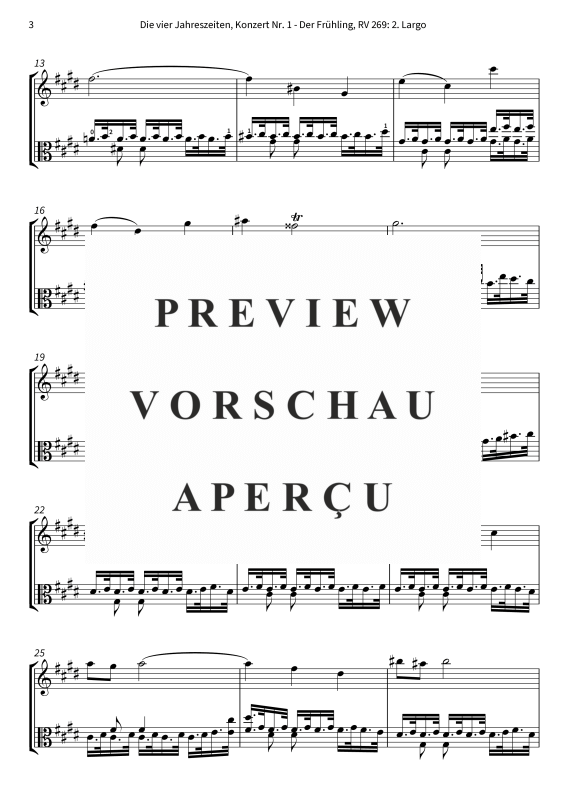 Produktgalerie: Seite 5 von 6 Die vier Jahreszeiten, Konzert Nr. 1 - Der Frühling - 2. Largo, The Twiolins, (Duett Violine + Viola)