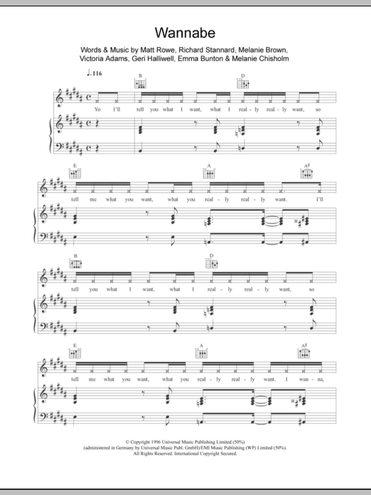 Produktgalerie: Seite 1 von 1 Wannabe, Spice Girls, Gesang, Gitarre, Klavier