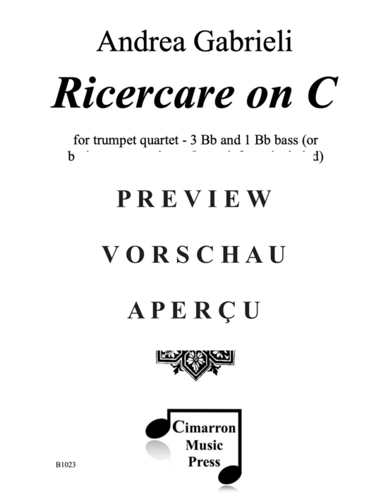gallery: Ricercare (4/3 Trompeten in B und 1 Basstrompete/Posaume) , ,  (opt. Bass-Stimme für Teil 4)