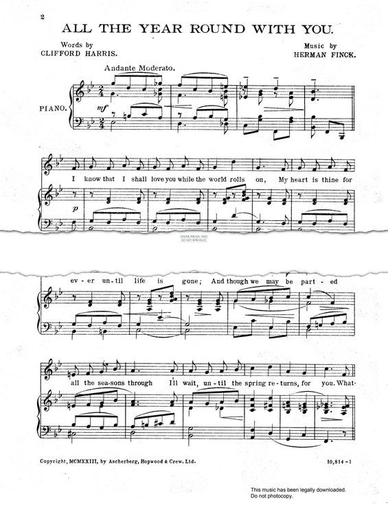 Produktgalerie: Seite 1 von 1 All The Year Round With You, Herman Finck, Gesang, Klavier