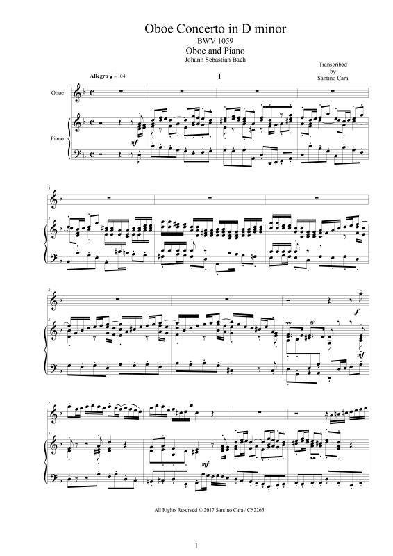 Product picture to: Oboen Konzert in D-Moll BWV 1059Johann Sebastian Bach