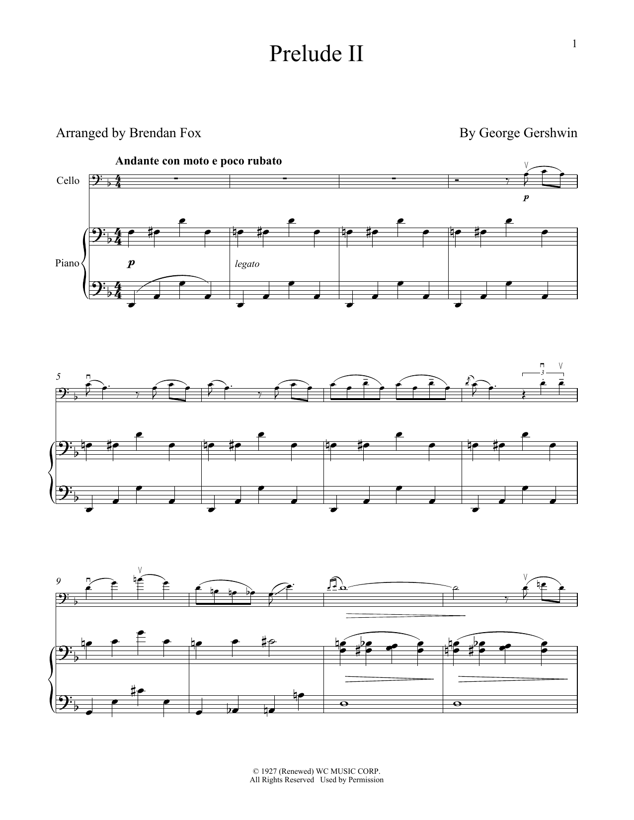 Produktgalerie: Seite 1 von 1 Prelude II (Andante Con Moto E Poco Rubato), George Gershwin, Klavier, Violoncello