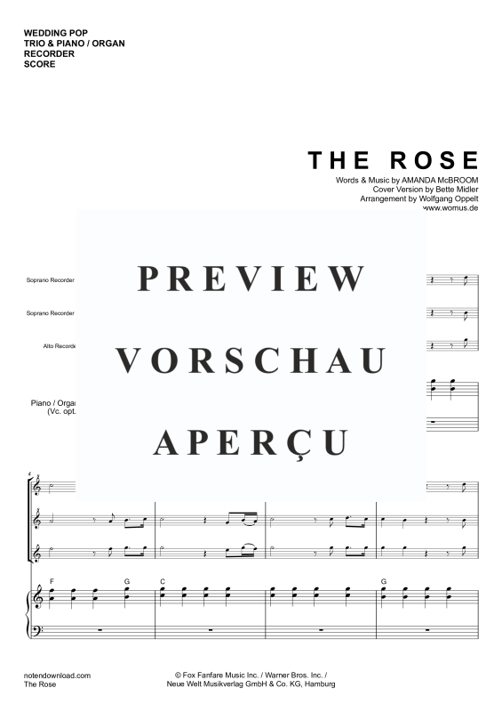 Product gallery: Page 4 of 11 The Rose, Midler, Bette, Trio For 3 Recorders (Ssa) and Piano/Organ, With Optional Cello