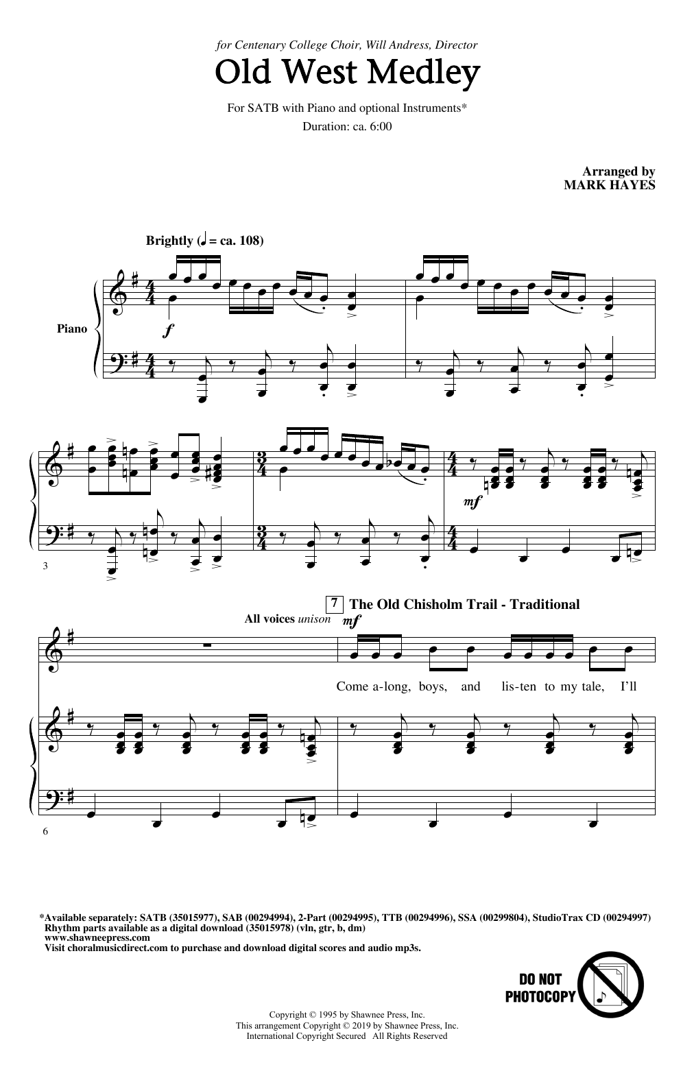 Product picture to: Old West Medley (arr. Mark Hayes)