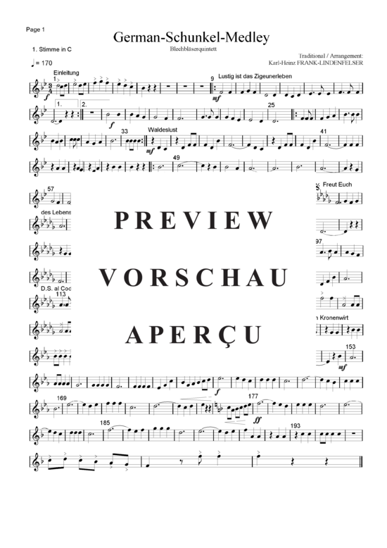 Produktgalerie: Seite 12 von 21 German-Schunkel-Medley , Blasorchester Fatamo, (Blechbläser Quintett - flexible Besetzung)