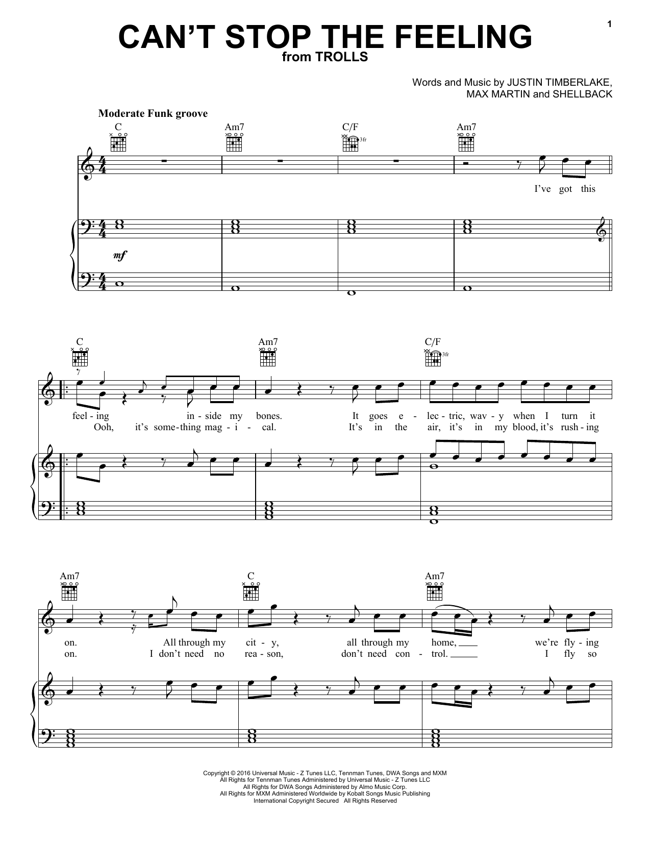 Produktgalerie: Seite 1 von 1 Can't Stop The Feeling, Justin Timberlake, Klavier