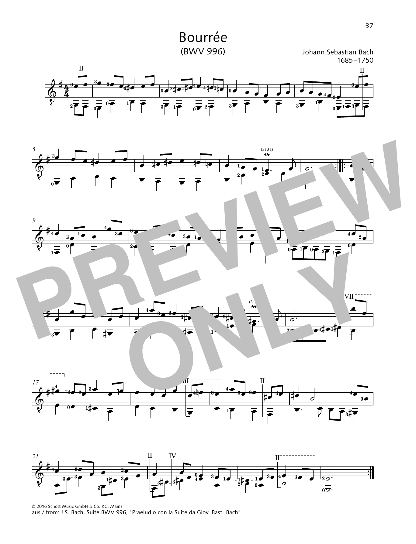 Produktgalerie: Seite 1 von 1 Bourree, Johann Sebastian Bach, Gitarre