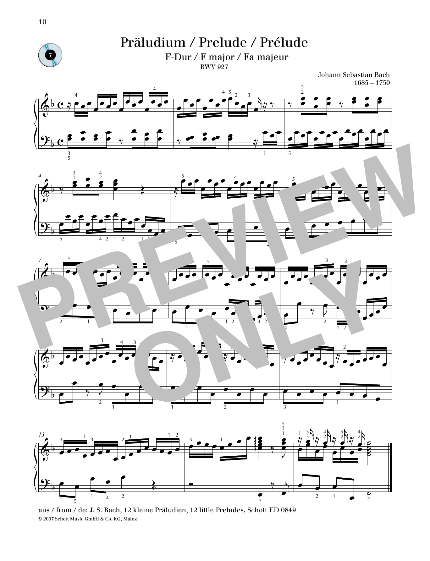 Produktgalerie: Seite 1 von 1 Prelude F major, Johann Sebastian Bach, Klavier