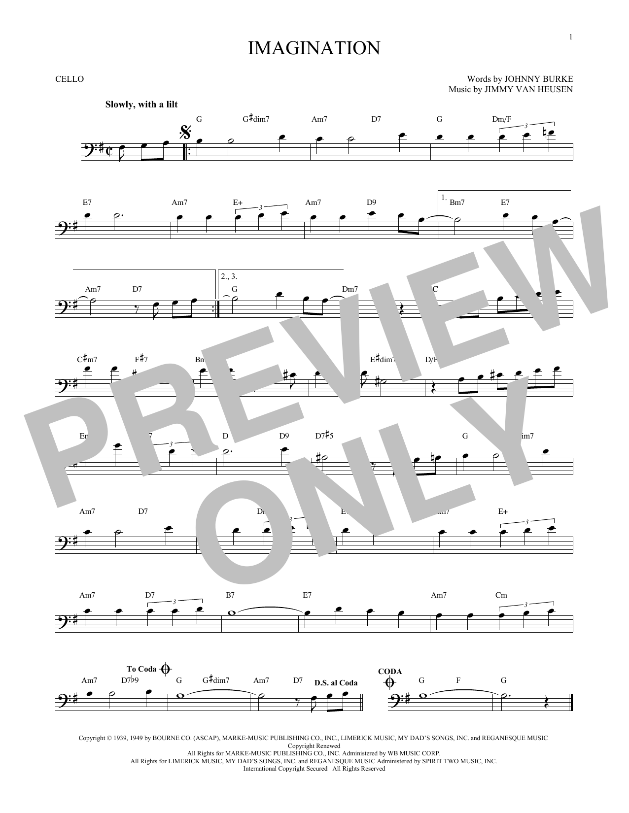 Produktgalerie: Seite 1 von 1 Imagination, Jimmy Van Heusen, Violoncello