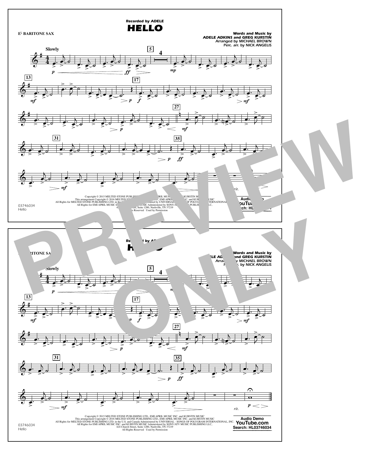 Produktgalerie: Seite 1 von 1 Hello - Eb Baritone Sax, Adele, Greg Kurstin, Nick Angelis, Ensemble