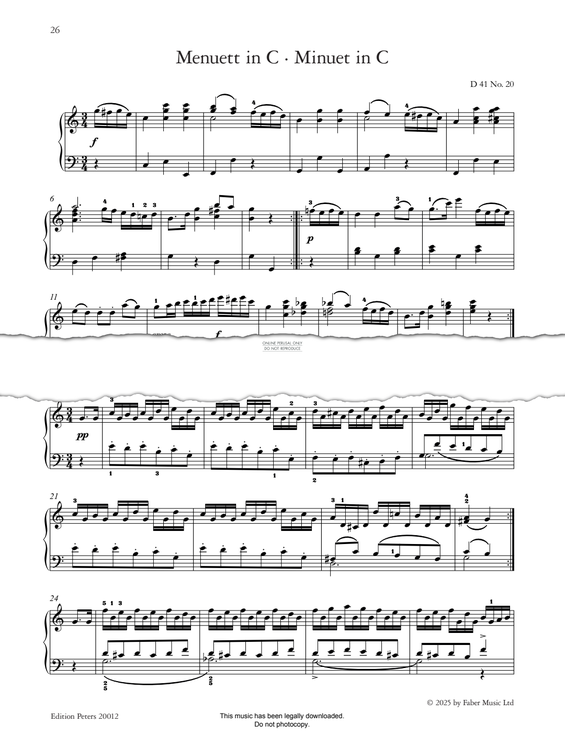 Produktgalerie: Seite 1 von 1 Minuet in C, D 41, Franz Schubert, Klavier