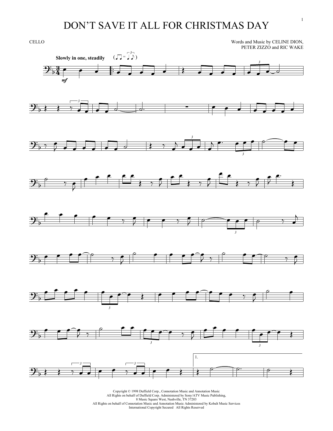 Produktgalerie: Seite 1 von 1 Don't Save It All For Christmas Day, Celine Dion, Violoncello