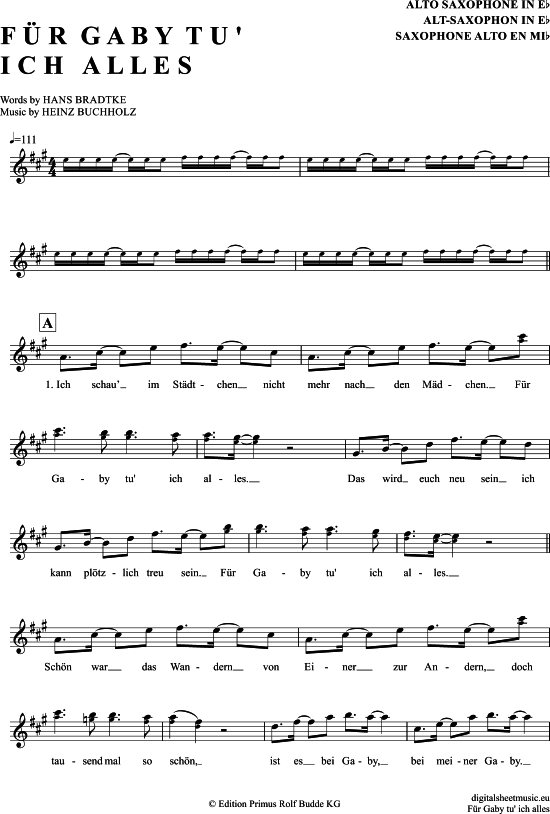 Product gallery: Page 1 of 4 Für Gaby tu ich alles , Böttcher, Gerd, Alto Saxophone
